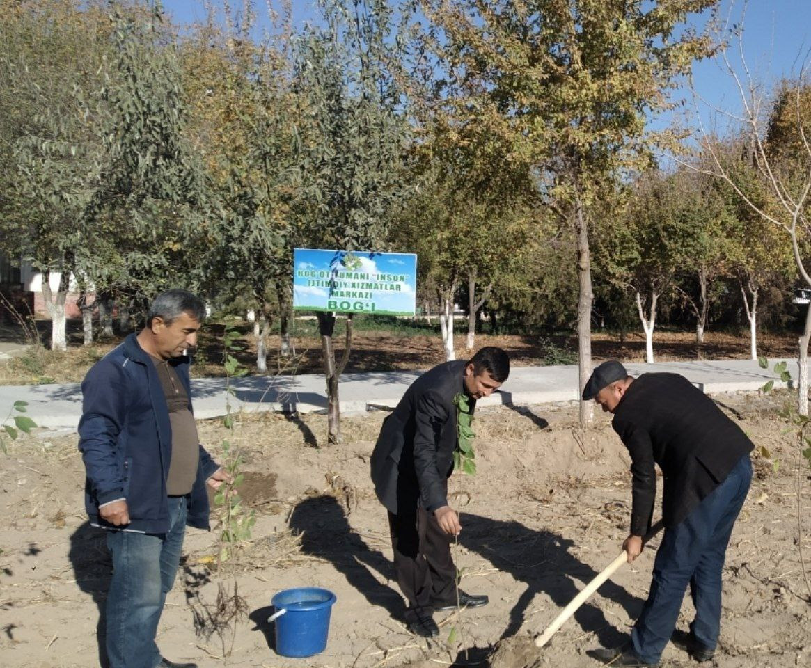 “Yashil makon” umummilliy loyihasining kuzgi mavsumida Bog‘ot tumanida yangi tashkil etilgan Bog‘ot tumani “INSON” ijtimoiy xizmatlar markazi rahbari tashabbusi bilan yangi bog‘ barpo etildi.